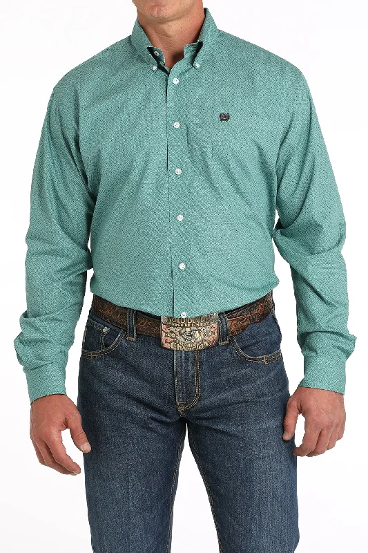 Cinch Men's Green Zig Zag Geometric Print Button-Down Shirt