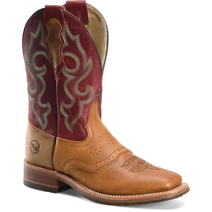 Double H Men's Tan Odie Broad Square Toe Roper Boots with Red Tops