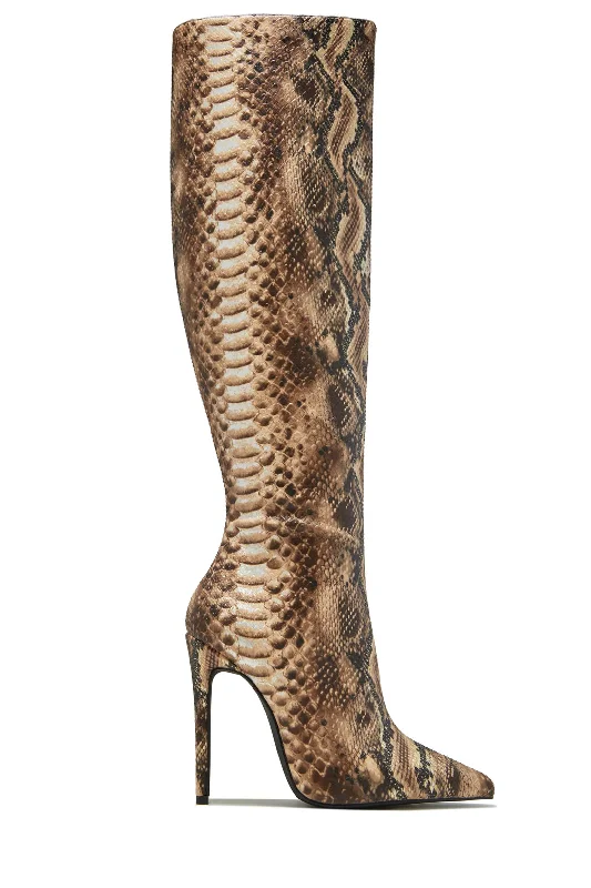 Genesis Knee High Heel Boots - Snake