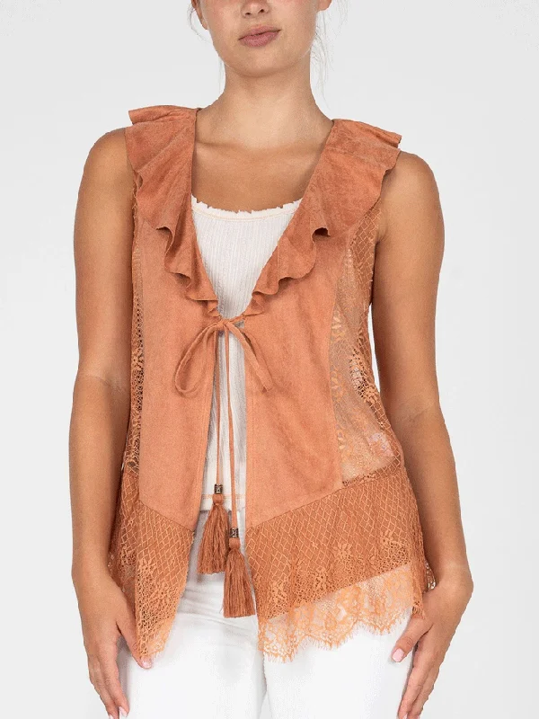 Miss Me MJ0629T Womens Ruffled Vest Jacket Orange