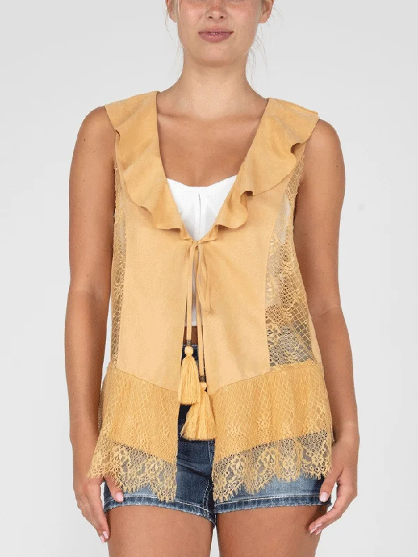 Miss Me MJ0635T Womens Ruffled Flowy Vest Mustard Gold