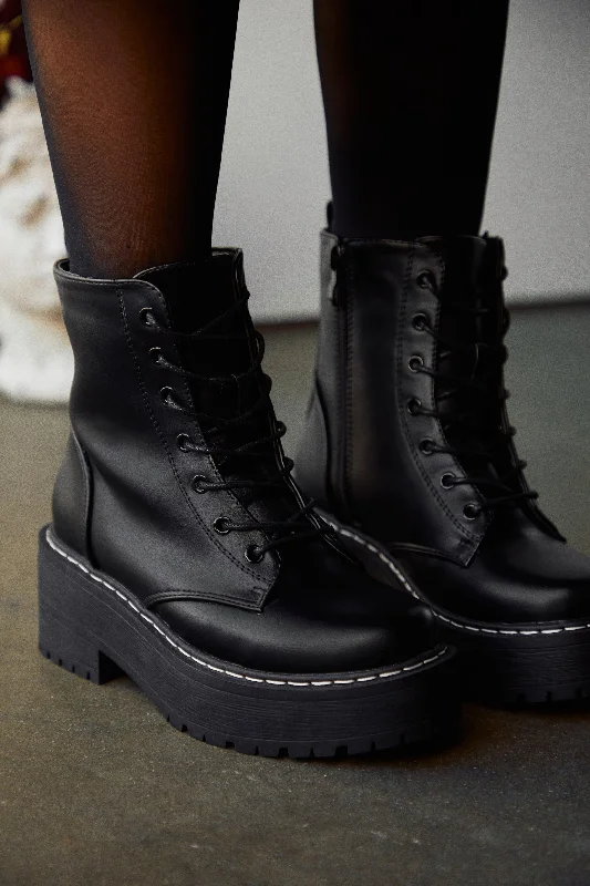 Remi Lace Up Combat Boots - Black