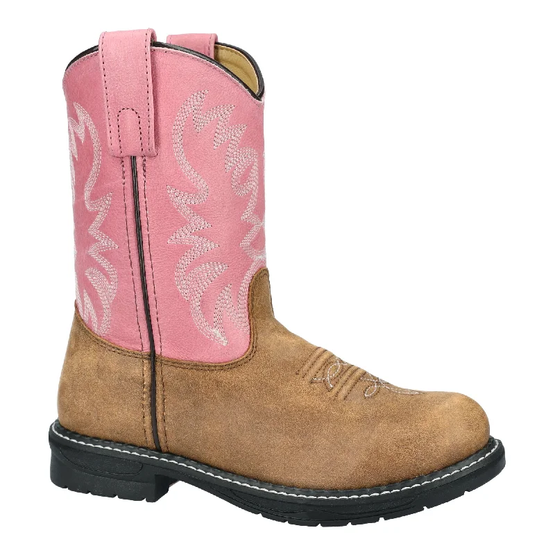 Smoky Mountain Boots Vintage Brown Buffalo Round Toe Boots with Pink Tops for Children