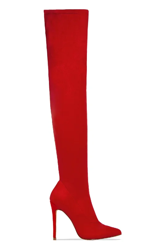 Sultry Touch Over The Knee Boots - Red