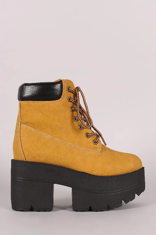 Shoe Republic LA Round Toe Lug Sole Chunky Platform Booties