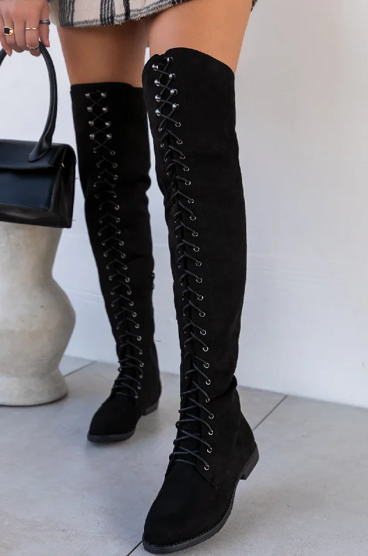 Your Desire Over The Knee Lace Up Boots - Black