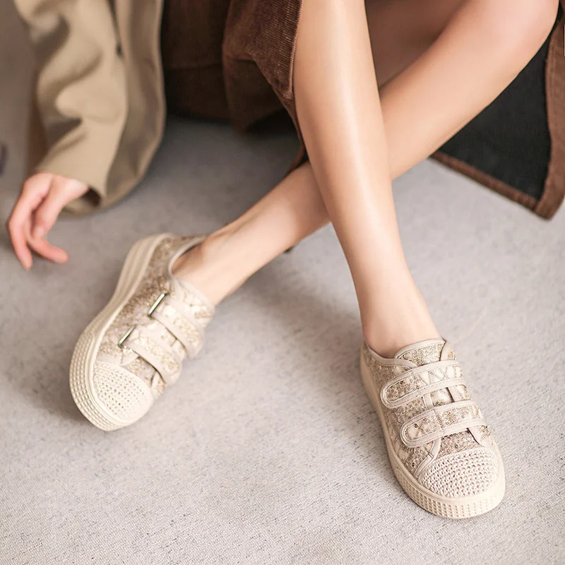 Women Fashion Breathable Velcro Flat Casual Shoes